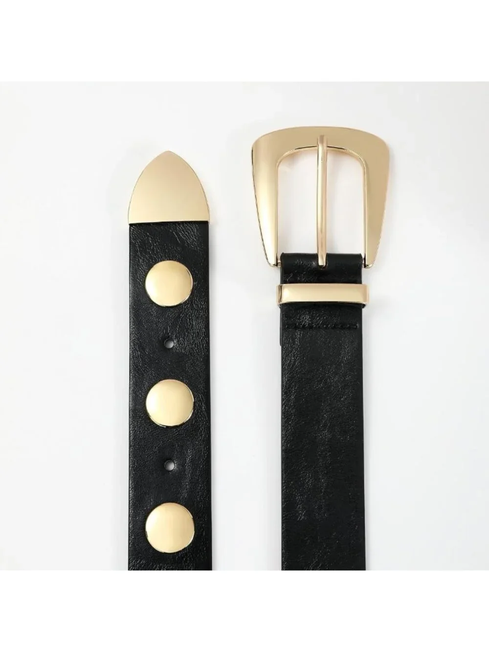 Stylish Black Leather Belt with Gold Buckle - Punk Studded Waist Belt for Jeans